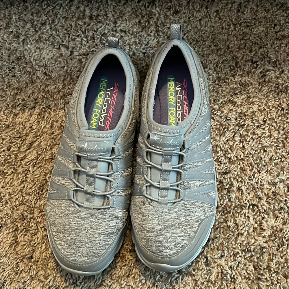 Silver sketchers sneakers